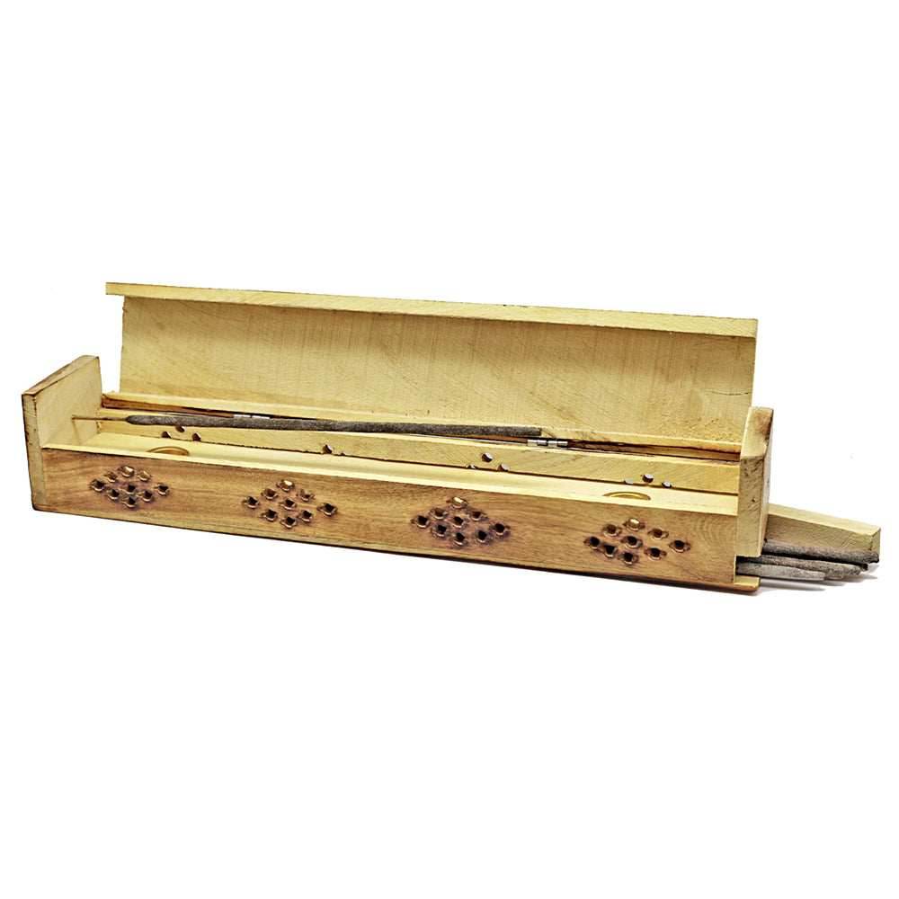 Sun and Moon Wooden Coffin Box Incense Burner - 