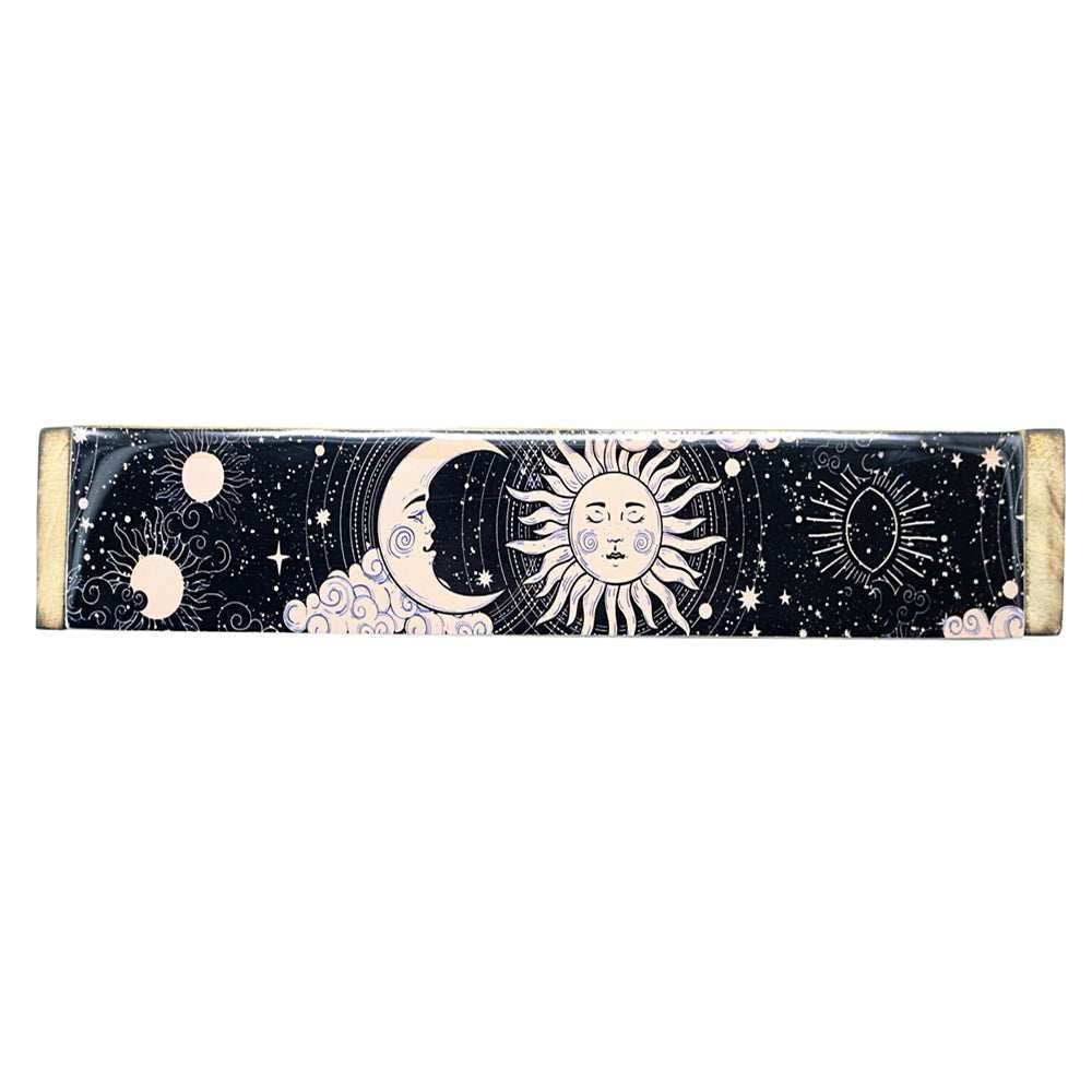 Sun and Moon Wooden Coffin Box Incense Burner - 