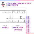 100pcs 3mm x 1mm (Approximately 1/8" x 1/32") Disc Magnets
