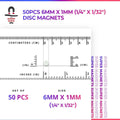 50pcs 6mm x 1mm (Approximately 1/4" x 1/32") Disc Magnets