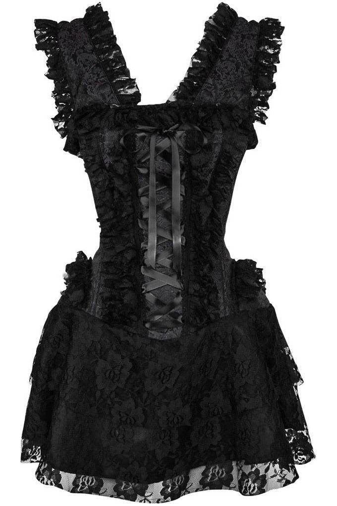 Top Drawer Steel Boned Black Lace Victorian Corset Dress - Small