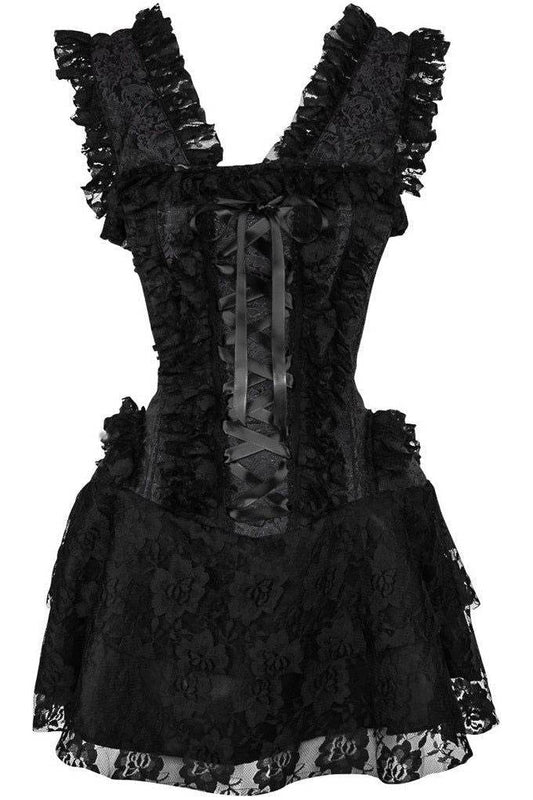 Top Drawer Steel Boned Black Lace Victorian Corset Dress - Small