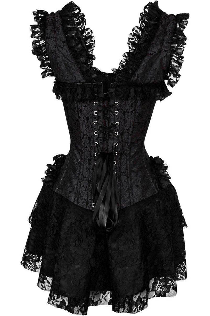 Top Drawer Steel Boned Black Lace Victorian Corset Dress - Small