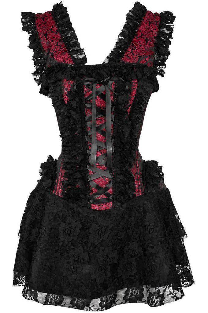 Top Drawer Steel Boned Red/Black Lace Victorian Corset Dress - Small