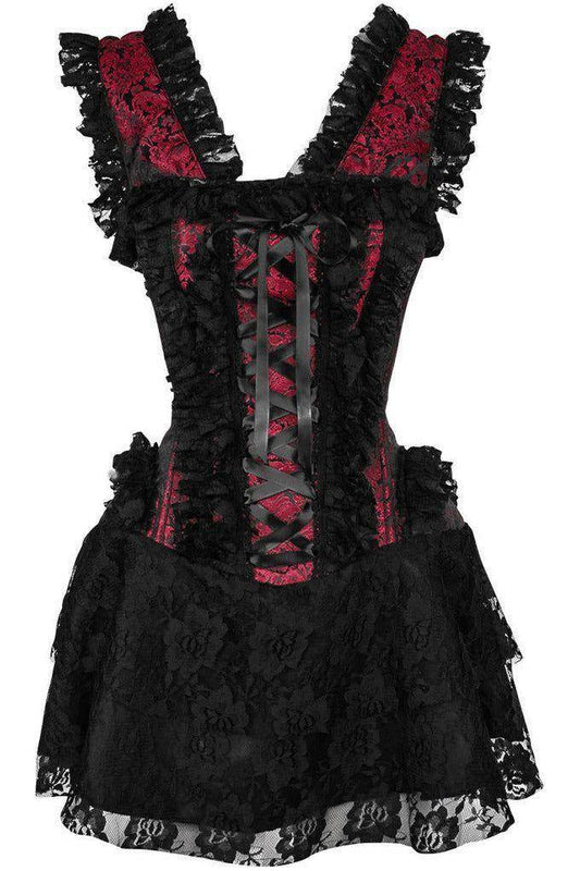 Top Drawer Steel Boned Red/Black Lace Victorian Corset Dress - Small