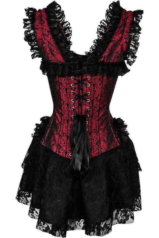 Top Drawer Steel Boned Red/Black Lace Victorian Corset Dress - Small