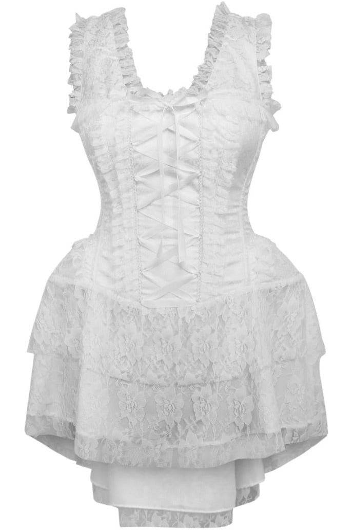 Top Drawer Steel Boned White Lace Victorian Corset Dress - Small