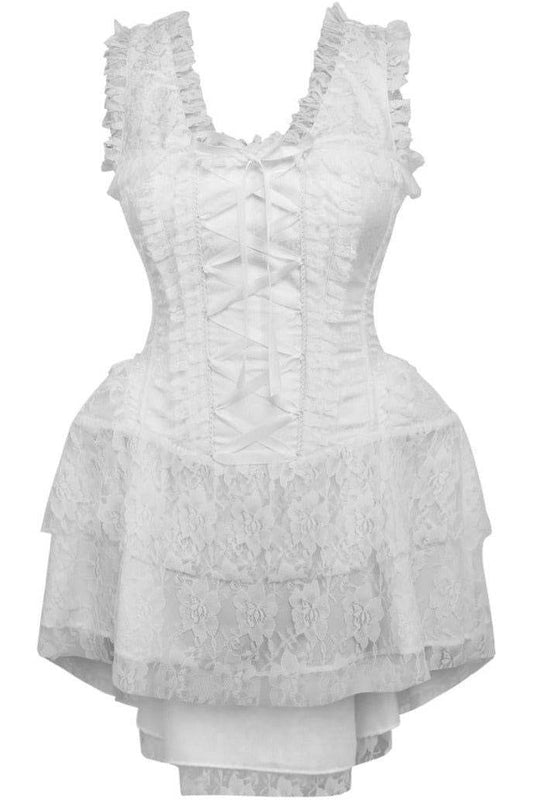 Top Drawer Steel Boned White Lace Victorian Corset Dress - Small