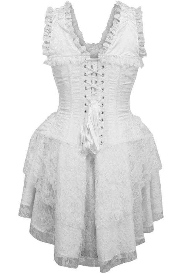 Top Drawer Steel Boned White Lace Victorian Corset Dress - Small
