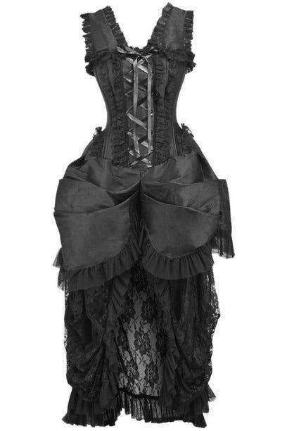Top Drawer Steel Boned Black Lace Victorian Bustle Corset Dress - Small