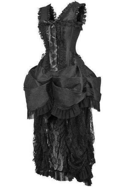 Top Drawer Steel Boned Black Lace Victorian Bustle Corset Dress - Small