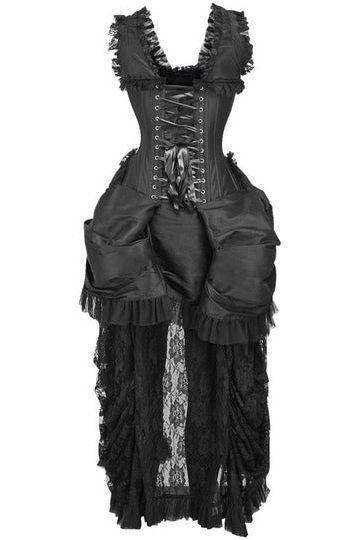 Top Drawer Steel Boned Black Lace Victorian Bustle Corset Dress - Small