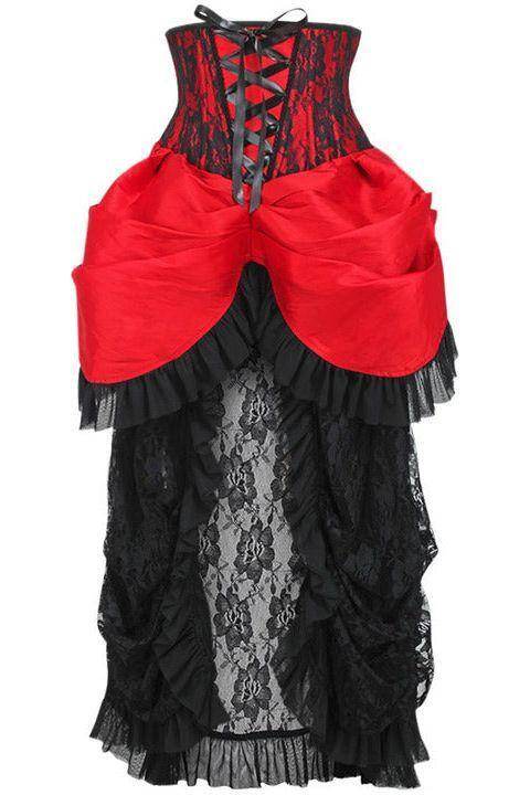 Top Drawer Steel Boned Red/Black Lace Victorian Bustle Underbust Corset Dress - Small