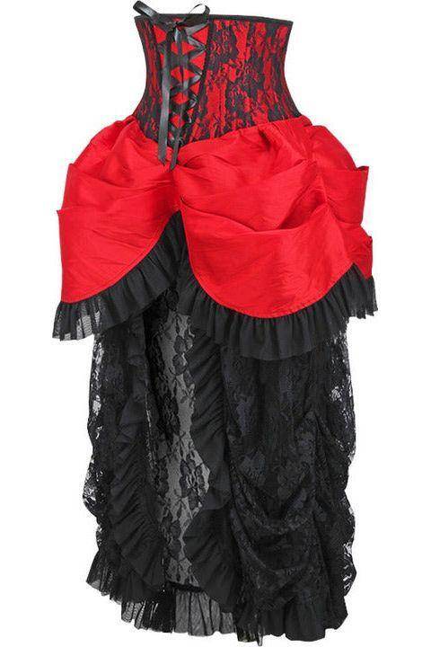 Top Drawer Steel Boned Red/Black Lace Victorian Bustle Underbust Corset Dress - Small
