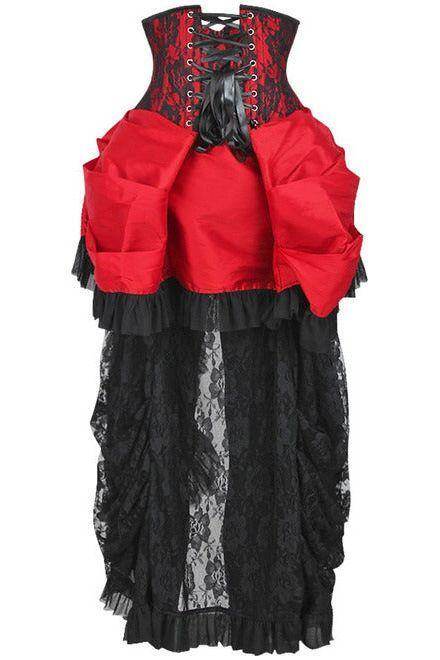Top Drawer Steel Boned Red/Black Lace Victorian Bustle Underbust Corset Dress - Small