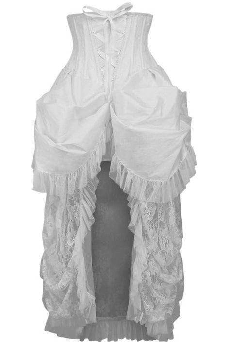 Top Drawer Steel Boned White Lace Victorian Bustle Underbust Corset Dress - Small