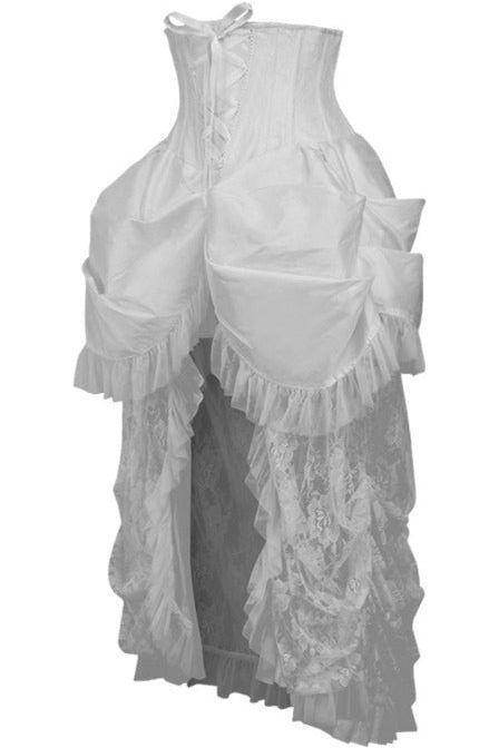 Top Drawer Steel Boned White Lace Victorian Bustle Underbust Corset Dress - Small