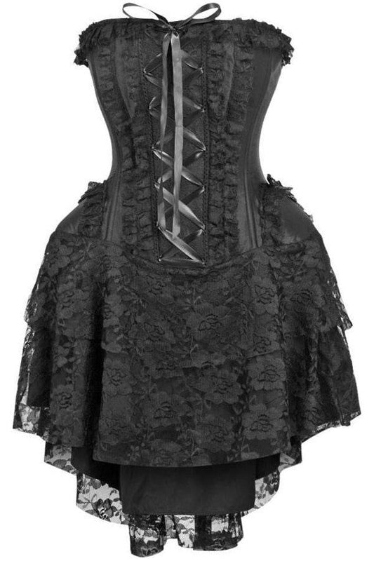 Top Drawer Steel Boned Strapless Black Lace Victorian Corset Dress - Small