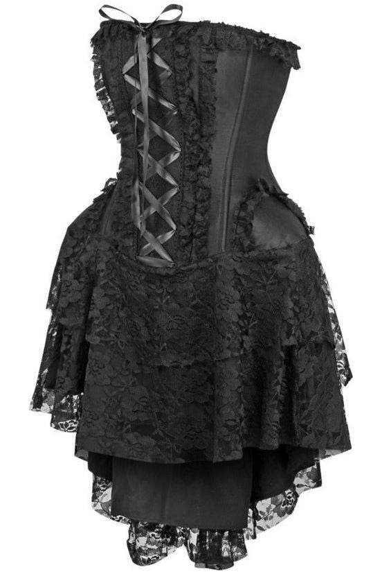 Top Drawer Steel Boned Strapless Black Lace Victorian Corset Dress - Small