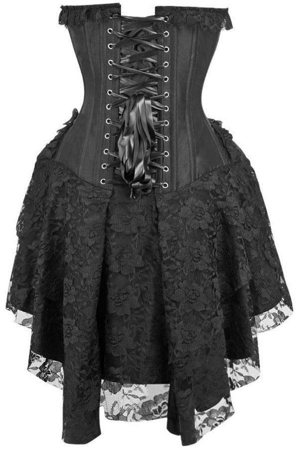 Top Drawer Steel Boned Strapless Black Lace Victorian Corset Dress - Small