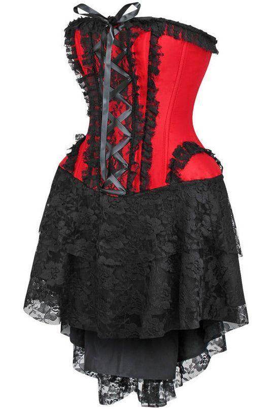 Top Drawer Steel Boned Strapless Red/Black Lace Victorian Corset Dress - Small