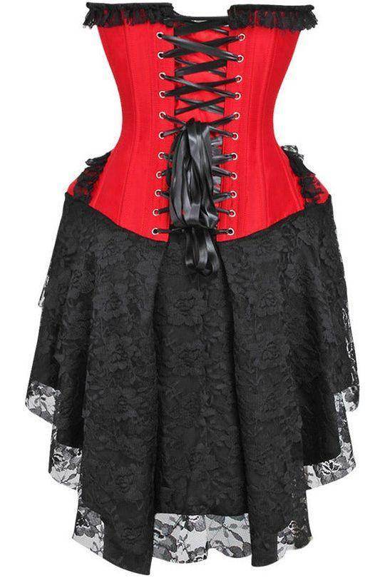 Top Drawer Steel Boned Strapless Red/Black Lace Victorian Corset Dress - Small