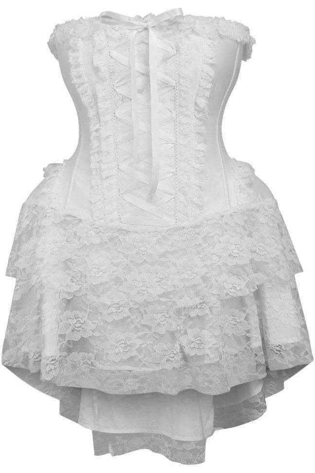 Top Drawer Steel Boned Strapless White Lace Victorian Corset Dress - Small