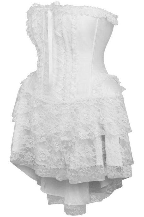 Top Drawer Steel Boned Strapless White Lace Victorian Corset Dress - Small
