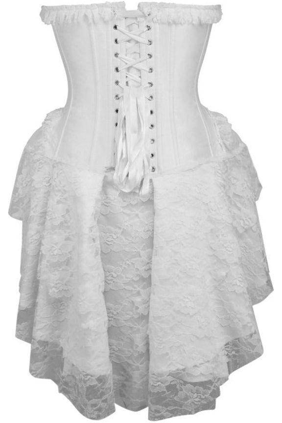 Top Drawer Steel Boned Strapless White Lace Victorian Corset Dress - Small