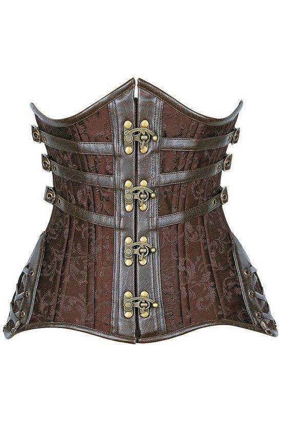 Top Drawer CURVY Brown Steampunk Steel Double Boned Under Bust Corset - Small