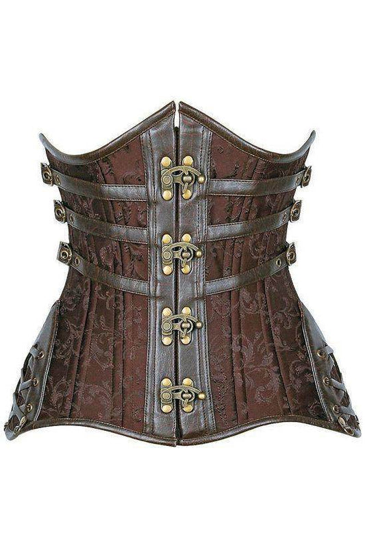 Top Drawer CURVY Brown Steampunk Steel Double Boned Under Bust Corset - Small