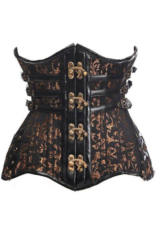 Top Drawer CURVY Steampunk Black/Brown Brocade Steel Double Boned Under Bust Corset - XSmall