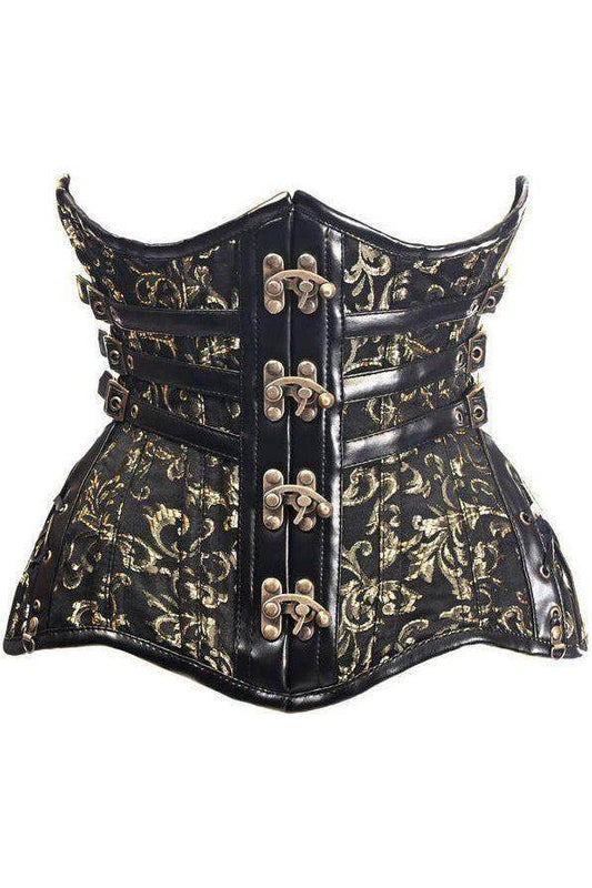 Top Drawer CURVY Steampunk Black/Gold Brocade Steel Double Boned Under Bust Corset - XSmall
