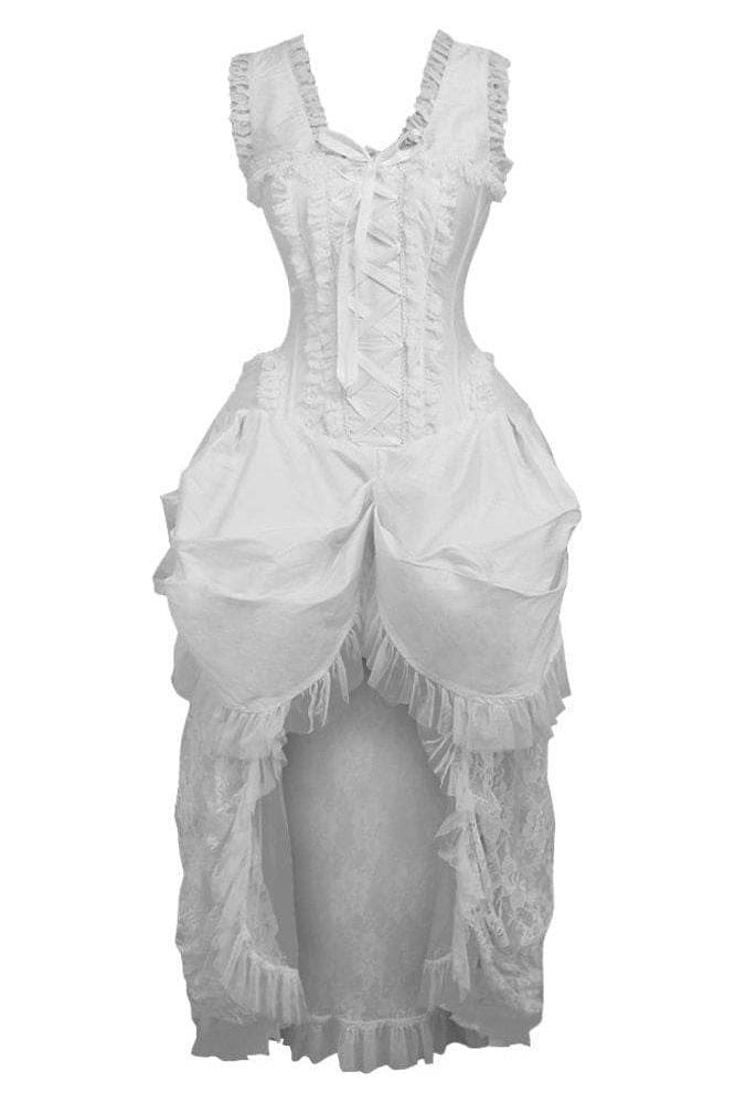 Top Drawer Steel Boned White Lace Victorian Bustle Corset Dress - Small