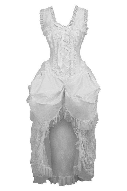 Top Drawer Steel Boned White Lace Victorian Bustle Corset Dress - Small
