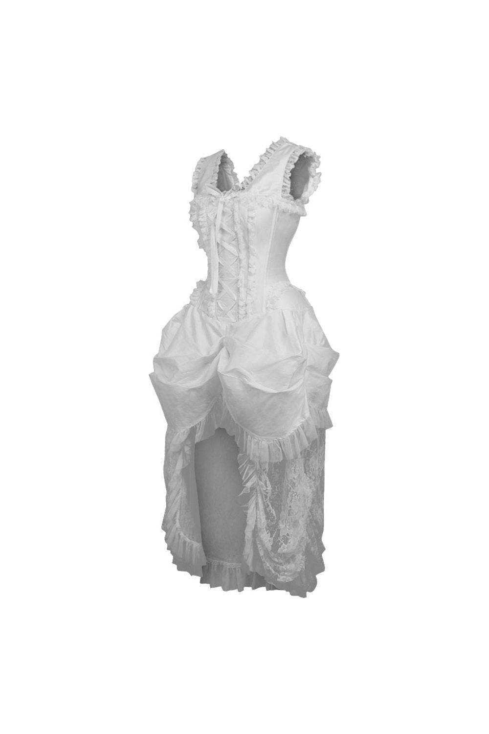 Top Drawer Steel Boned White Lace Victorian Bustle Corset Dress - Small