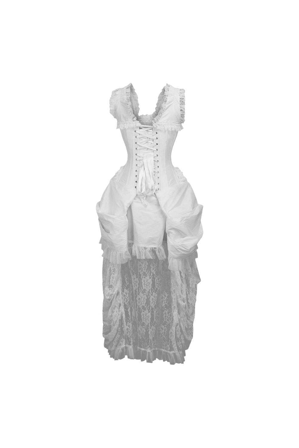 Top Drawer Steel Boned White Lace Victorian Bustle Corset Dress - Small