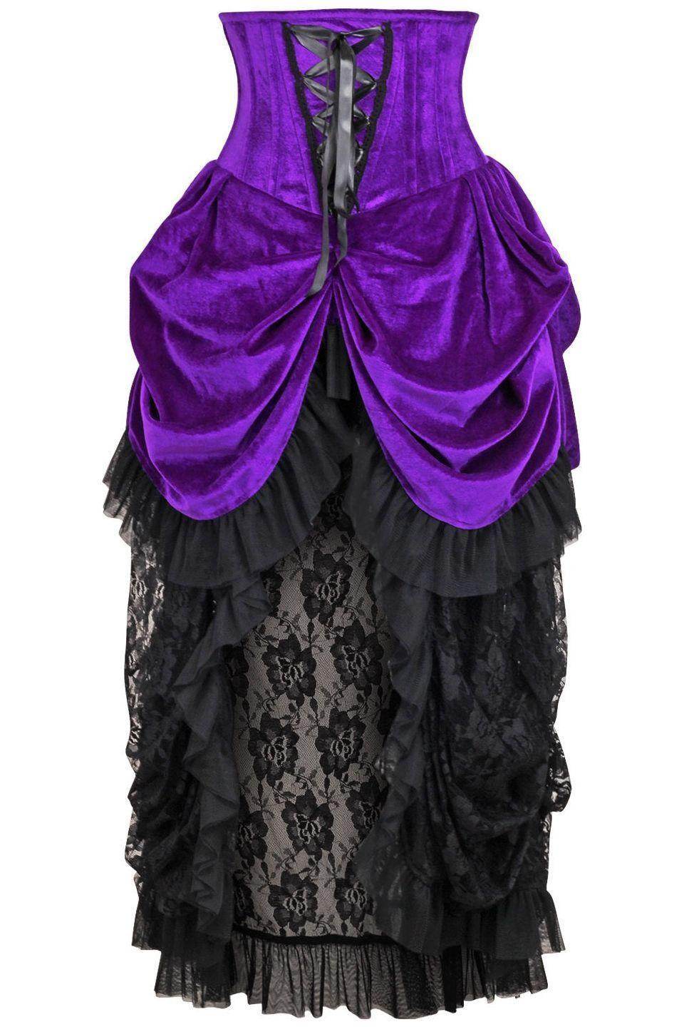 Top Drawer Steel Boned Purple Velvet Victorian Bustle Underbust Corset Dress - Small