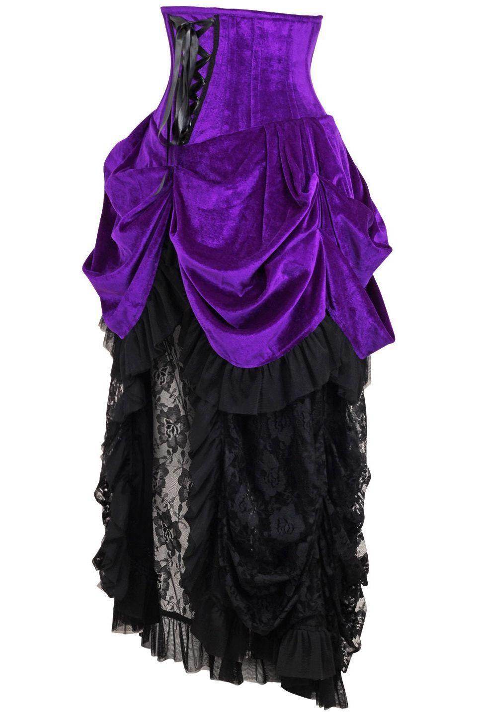 Top Drawer Steel Boned Purple Velvet Victorian Bustle Underbust Corset Dress - Small