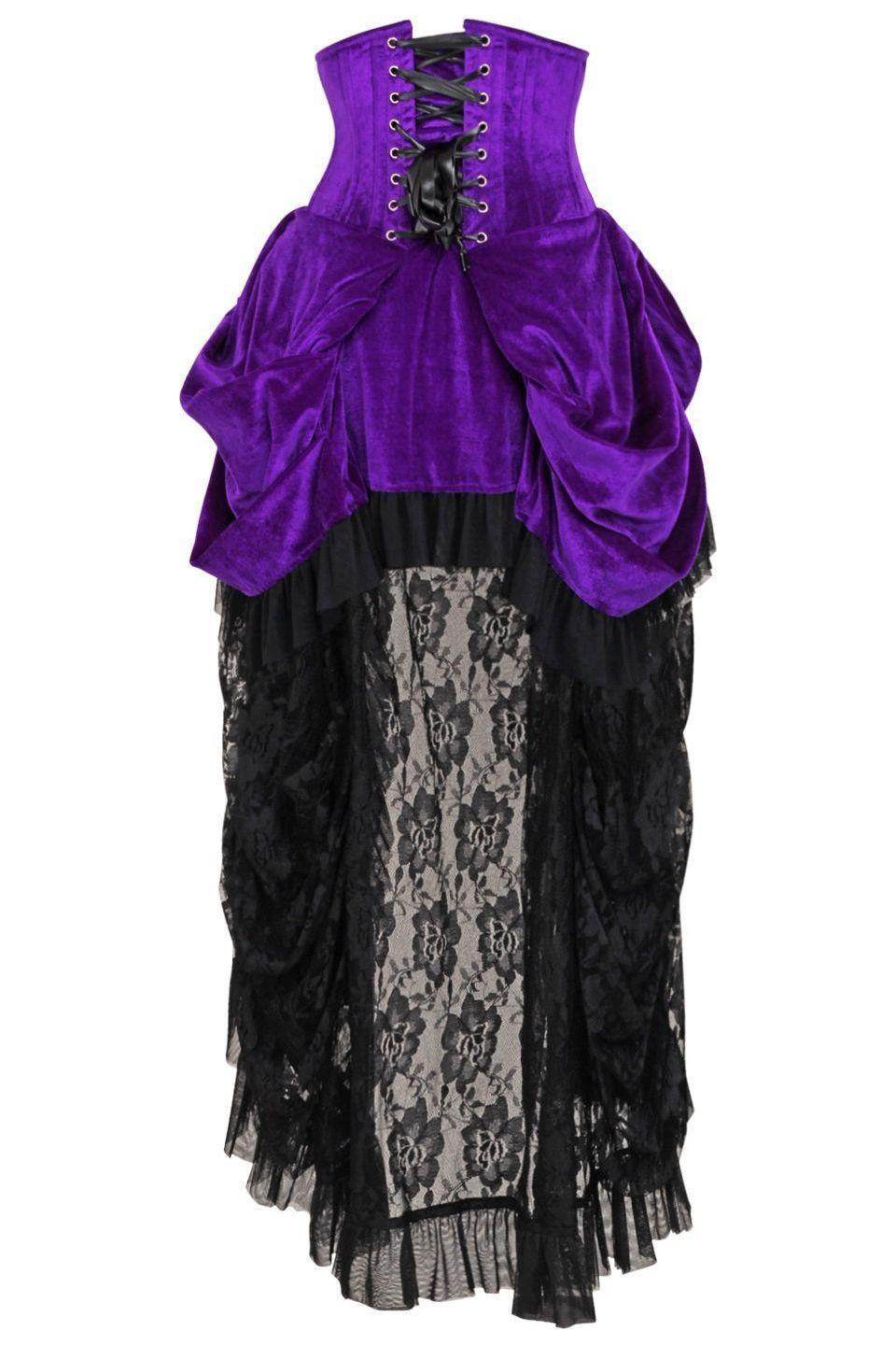 Top Drawer Steel Boned Purple Velvet Victorian Bustle Underbust Corset Dress - Small
