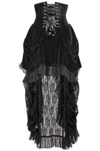Top Drawer Steel Boned Black Velvet Victorian Bustle Underbust Corset Dress - Small
