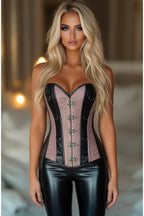 Top Drawer Gunmetal Brocade & Faux Leather Steel Boned Corset