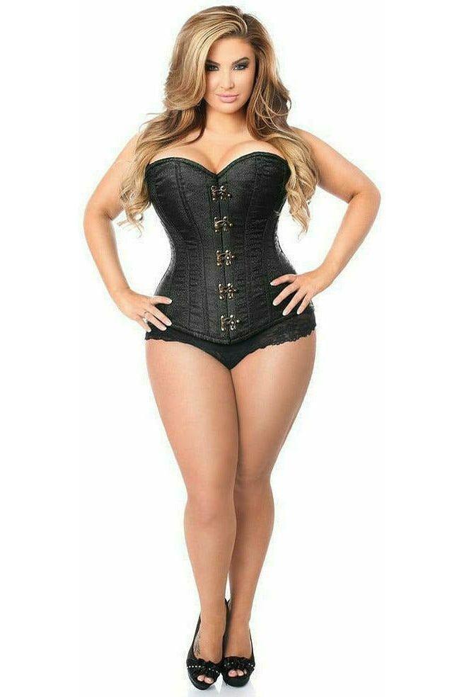 Top Drawer Black Brocade Steel Boned Corset w/Clasp Closure