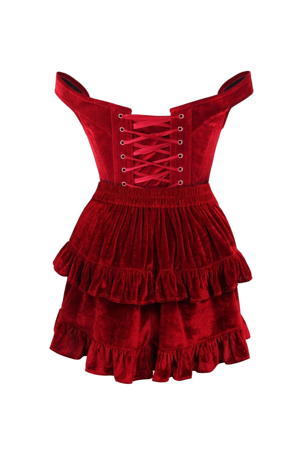 Top Drawer 2 PC Dark Red Velvet Steel Boned Corset & Skirt Set