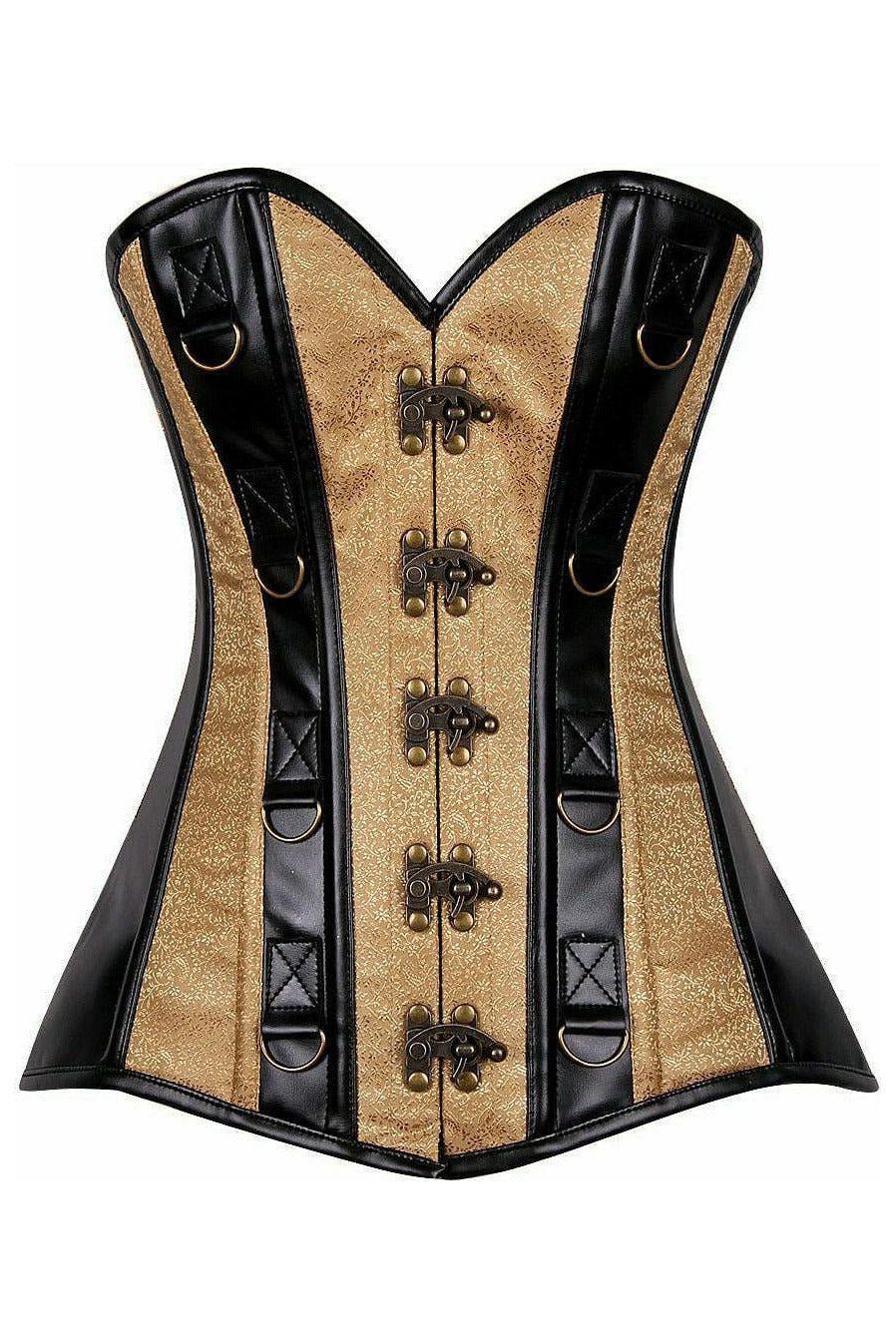 Top Drawer Gold Brocade & Faux Leather Steel Boned Corset