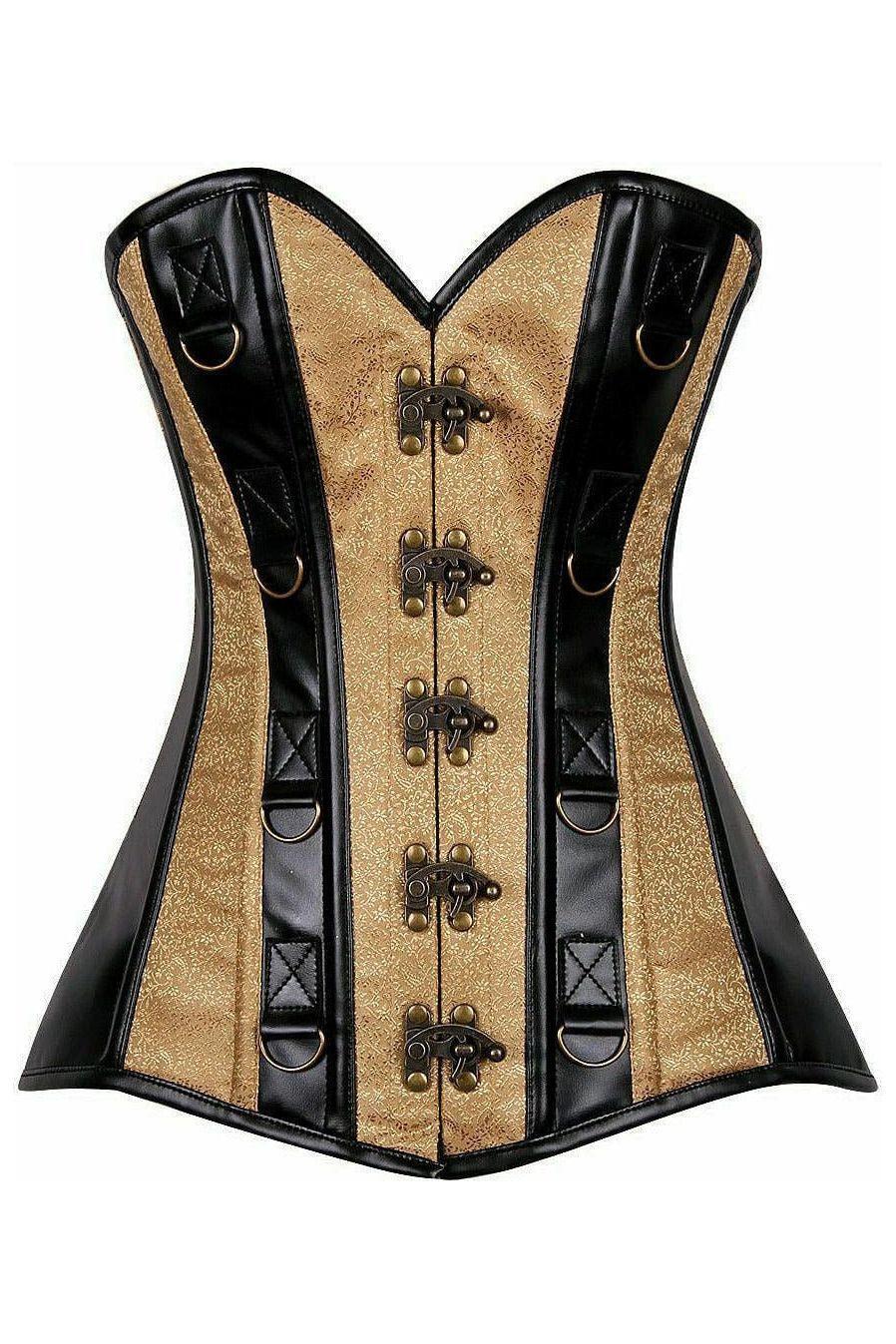 Top Drawer Gold Brocade & Faux Leather Steel Boned Corset