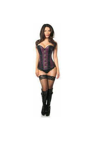 Top Drawer Plum Brocade & Faux Leather Steel Boned Corset