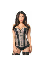 Top Drawer Gunmetal Brocade & Faux Leather Steel Boned Corset