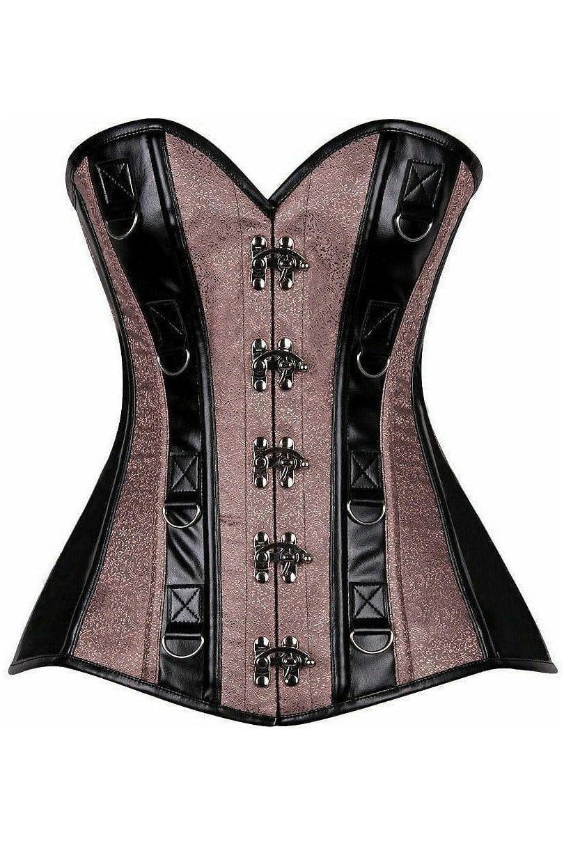 Top Drawer Gunmetal Brocade & Faux Leather Steel Boned Corset