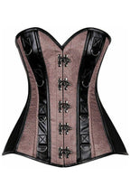 Top Drawer Gunmetal Brocade & Faux Leather Steel Boned Corset